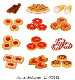 illustration set tasty sand cookies and cake
