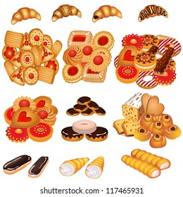 illustration set tasty sand cookies and cake