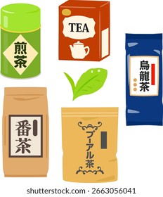 Illustration set of tea made from tea plants