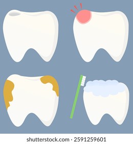 illustration set of teeth. dirty teeth. cavity teeth. toothache 