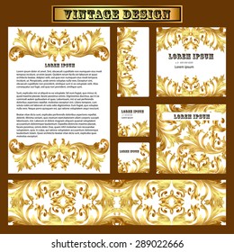 illustration of a set of templates for design with vintage gold ornament