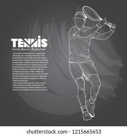 illustration set of tennis. tennis player chalk drawing style.