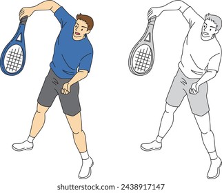 Illustration set of tennis player (male)