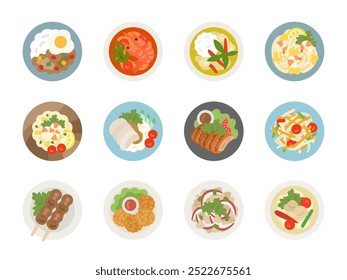 Illustration set of Thai food icons.