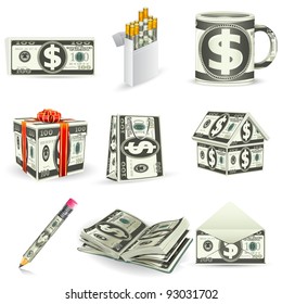 illustration of set of things made of dollar note