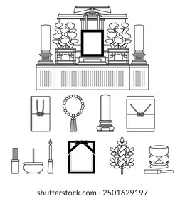 It is an illustration set of things necessary for the Buddhist scene. Made with simple lines.