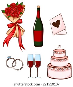 Ilustración de un conjunto de cosas para la boda