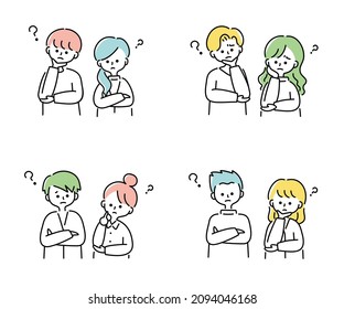 Illustration set of a thinking couple