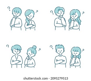 Illustration set of a thinking couple
