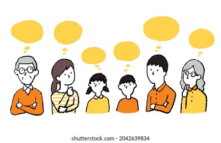 Illustration set of thinking family at meeting