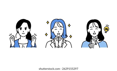 Illustration set A of three motivated and smiling business women.