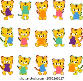 Illustration set of tiger with colorful paper
