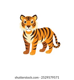 Illustration set of tiger (whole body standing sideways, front face, footprint icon).