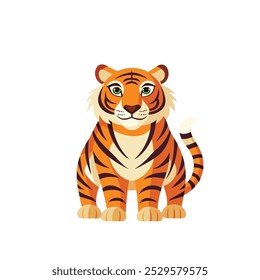 Illustration set of tiger (whole body standing sideways, front face, footprint icon).