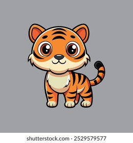 Illustration set of tiger (whole body standing sideways, front face, footprint icon).