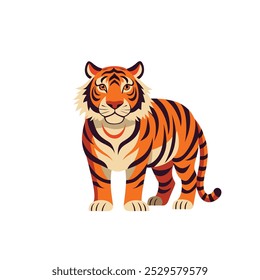 Illustration set of tiger (whole body standing sideways, front face, footprint icon).