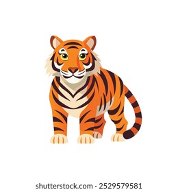 Illustration set of tiger (whole body standing sideways, front face, footprint icon).