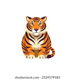 Illustration set of tiger (whole body standing sideways, front face, footprint icon).