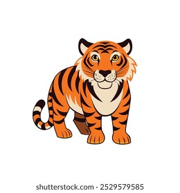 Illustration set of tiger (whole body standing sideways, front face, footprint icon).