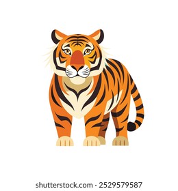 Illustration set of tiger (whole body standing sideways, front face, footprint icon).