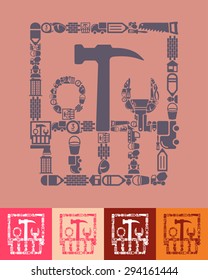 illustration of the set of tools with icons composition
