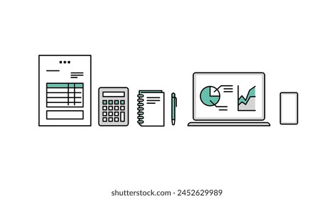 Illustration set of tools used in business scenes