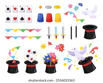 Illustration set of tools used in magic tricks