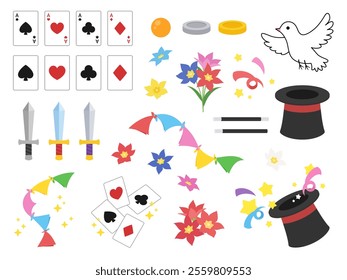 Illustration set of tools used in magic tricks_Flat