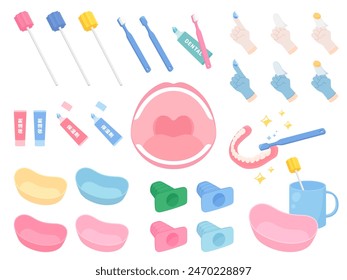 Illustration set of tools used in oral care