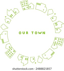 Illustration set of townscapes such as houses and buildings arranged in a circle