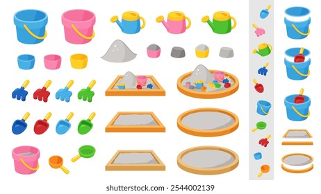 Illustration set of toys for playing in the sandbox