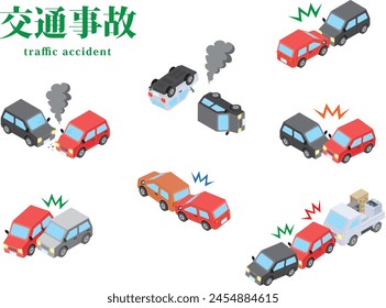 Illustration set of traffic accidents between vehicles