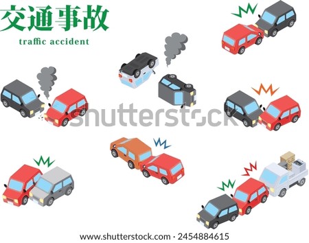 Illustration set of traffic accidents between vehicles