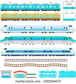 Illustration set of train and bullet train