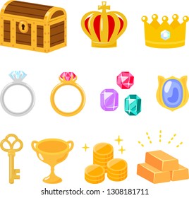 Illustration set of treasure, jewels and gold coins