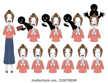Illustration set of trouble images such as fraud and unauthorized use of a woman with a smartphone and a black figure