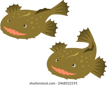 Illustration set of two brown anglerfish