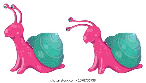 Illustration of set of two cute colorful vector snails on a white background