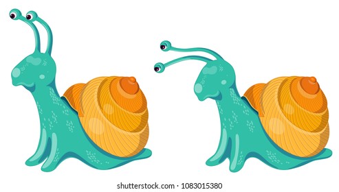 Illustration of set of two cute colorful vector snails on a white background