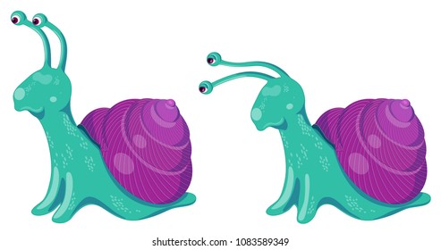 Illustration of set of two cute colorful vector snails on a white background