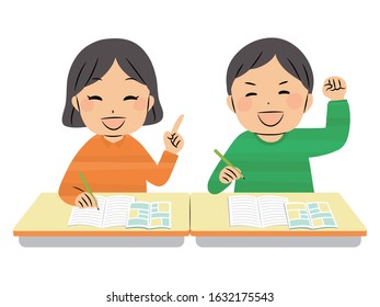 illustration set of two elementary school students