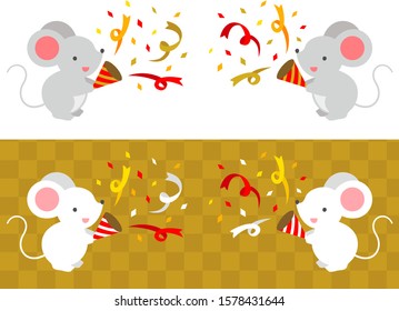 Illustration set of two pairs of mice that use the poppers (gray and white mice)
New Year 2020 material