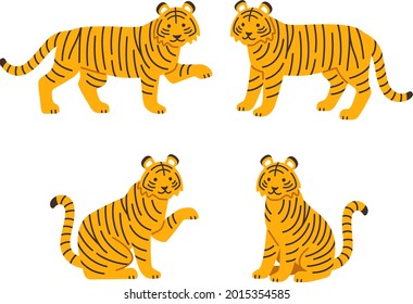 
Illustration set of two pairs of tigers (standing, sitting)