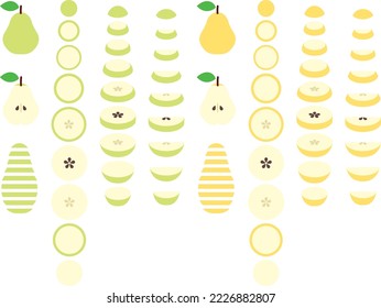 Illustration set of two sliced pears