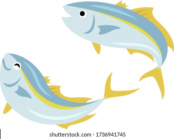 Illustration set of two yellowtails bouncing