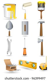 illustration of set of under construction icon on white background