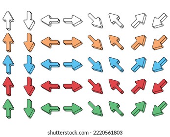 Illustration set of up, down, left, right, diagonal arrows