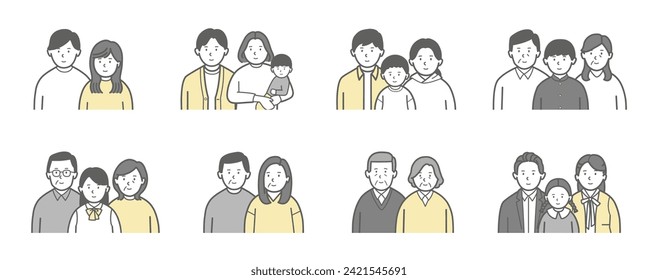 Illustration set of upper body of family of various generations
