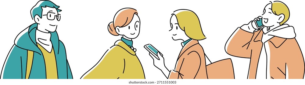 Illustration set of the upper body of a happy man and woman