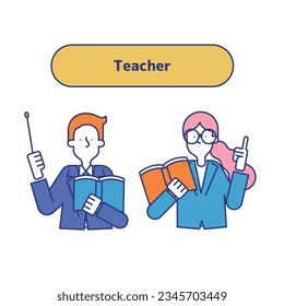 It is an illustration of a set (upper body) of men and women who are engaged in teaching.